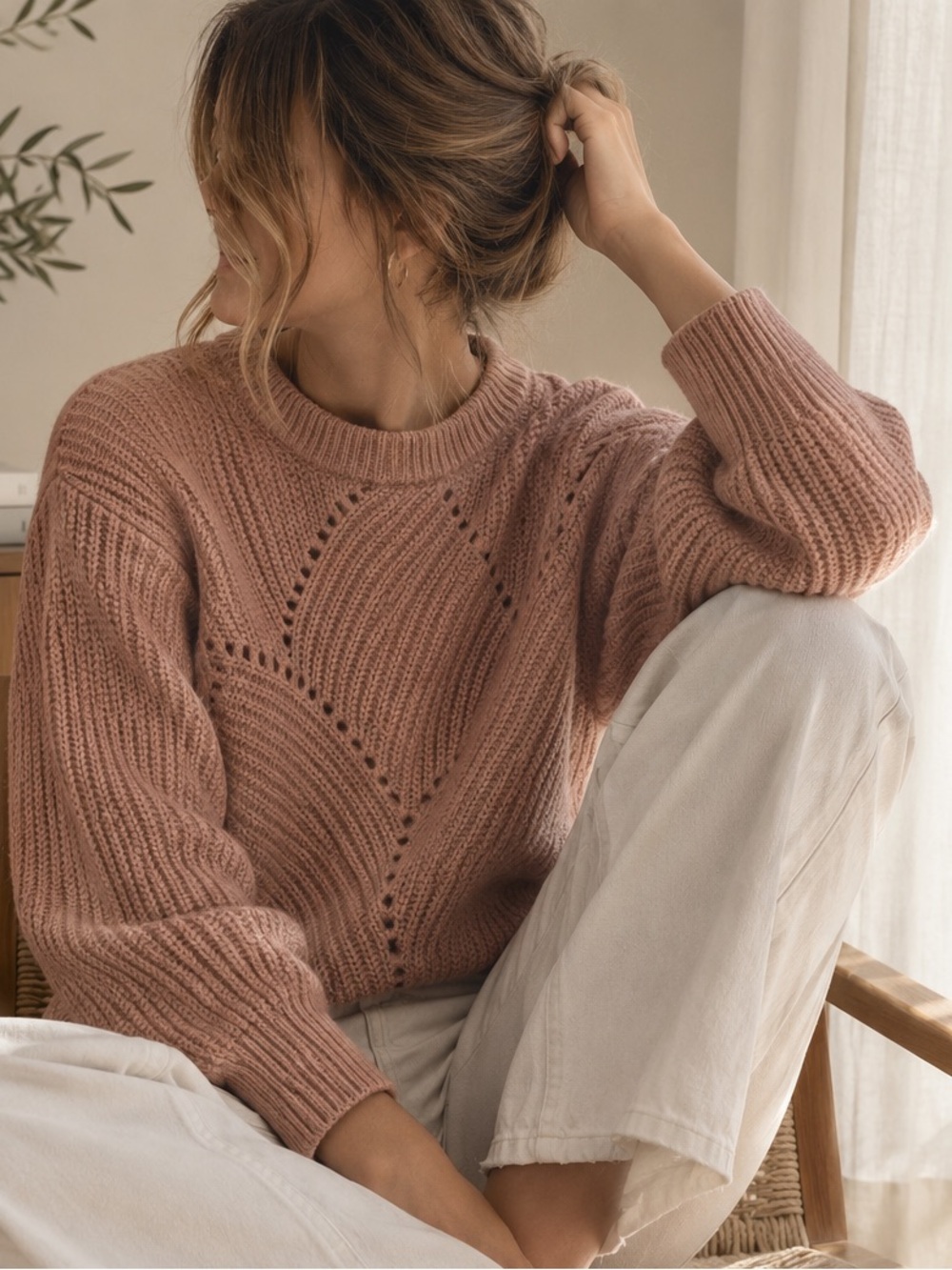 Wilfred by Aritzia 100% Merino Wool Cropped Sweater Dusty Rose S